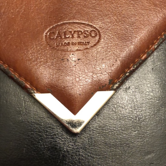 VINTAGE CALYPSO BLACK/BROWN CROSSBODY SHOULDER BAG PURSE MADE IN ITALY - #490 - Picture 6 of 16